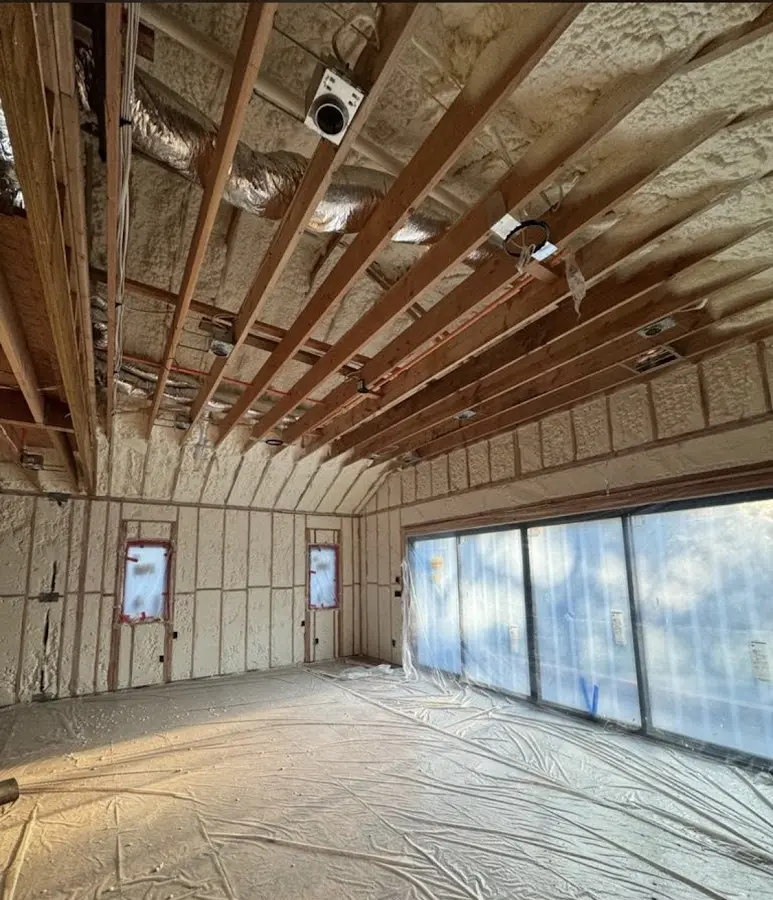 Interior walls and ceiling insulated with spray foam during new construction in Travilah